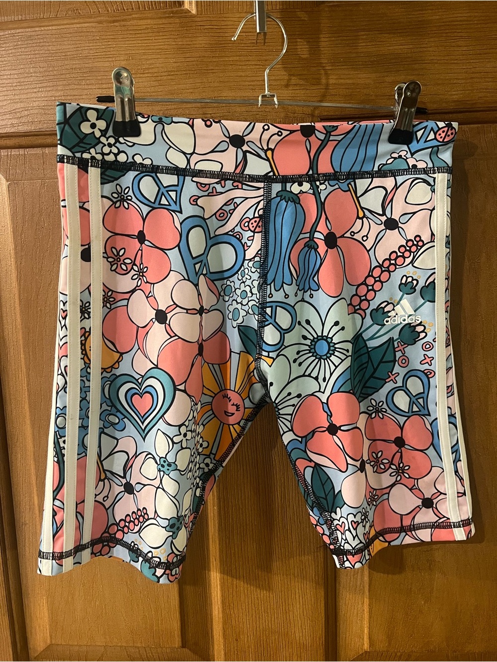 adidas Pink Blue Floral Print Athletic Shorts